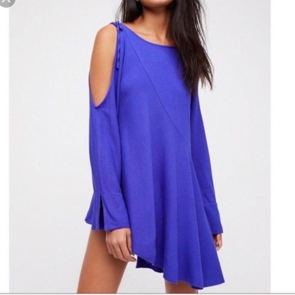 Free People Cold Shoulder Swing Dress Blue NWT L